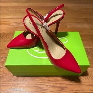 Sam Edelman Red Patent Pointed Slingback Heels